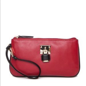 Nine West Top Zip Wristlet Clutch Handbag Pad-lock Charm Red